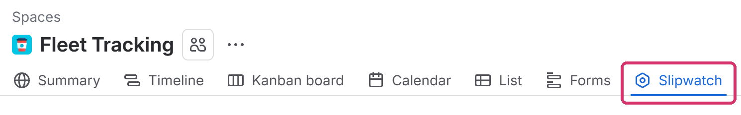 A Jira project's tabs, with the Slipwatch tab outlined.